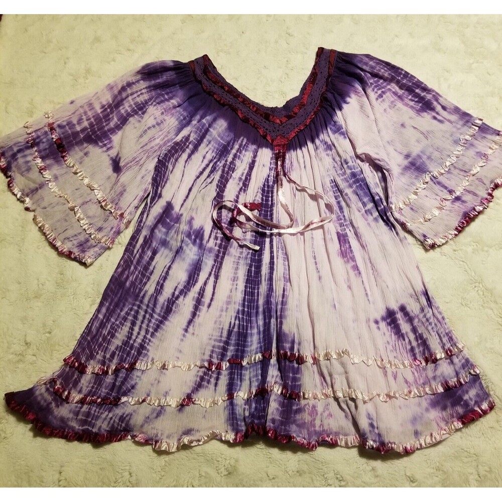 Women's Shirt One Size Crochet Bell Sleeve Lace Gauzy Fairy Retro Top
